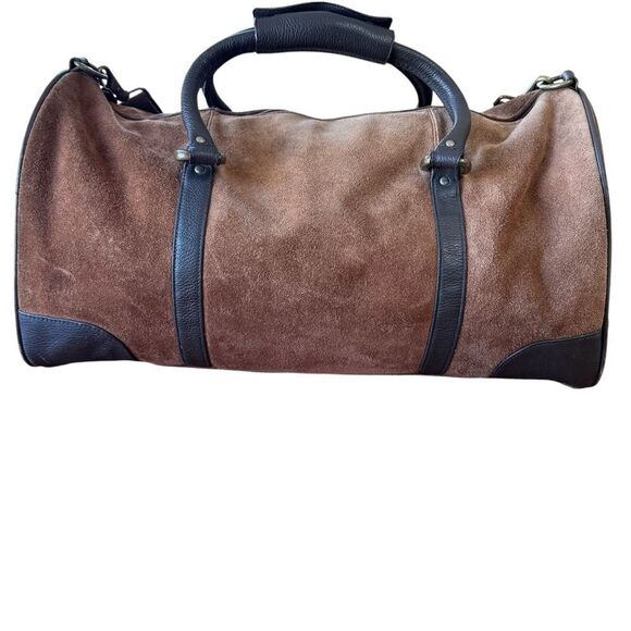 Vintage 2003 Marlboro Suede Leather Grit Gear Weekender Duffel Bag Brown - Picture 3 of 15